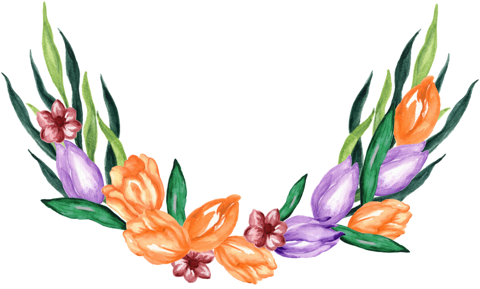 Tulips Flower Watercolor illustration wreath bouquet for card, product design, festive greetings png