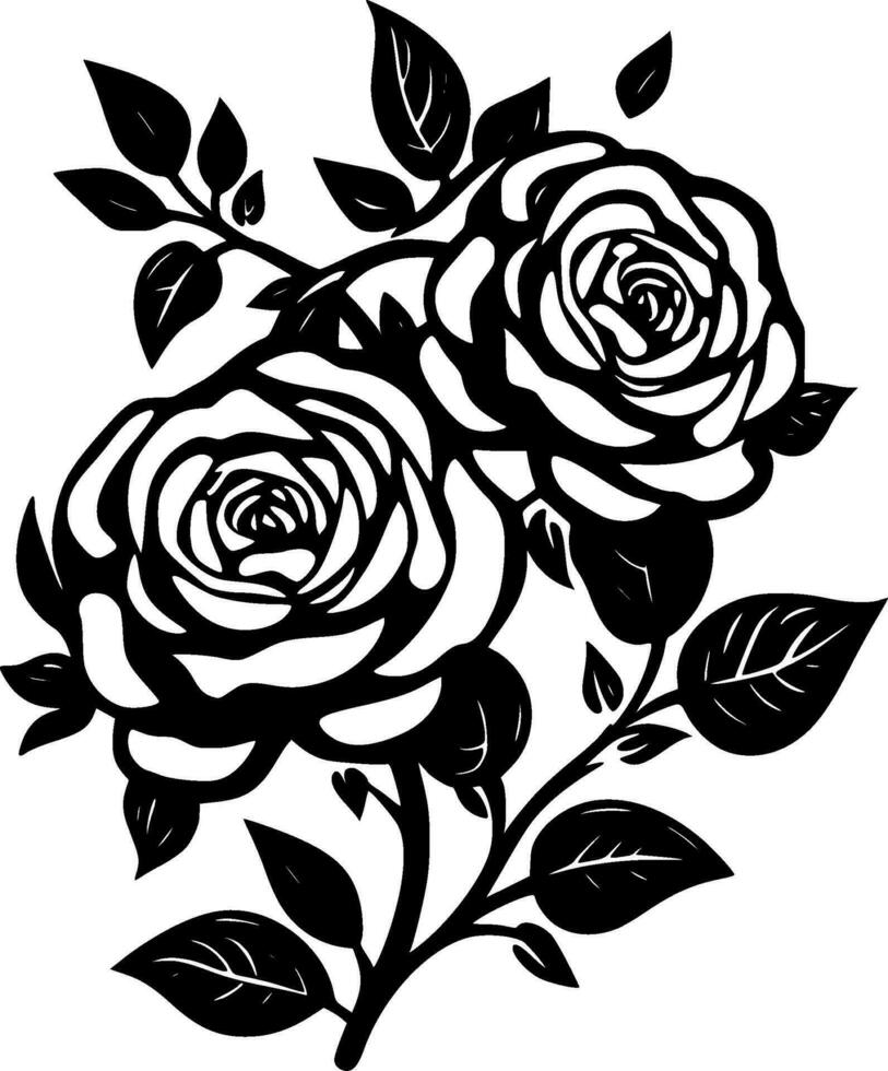 rosas - negro y blanco aislado icono - vector ilustración