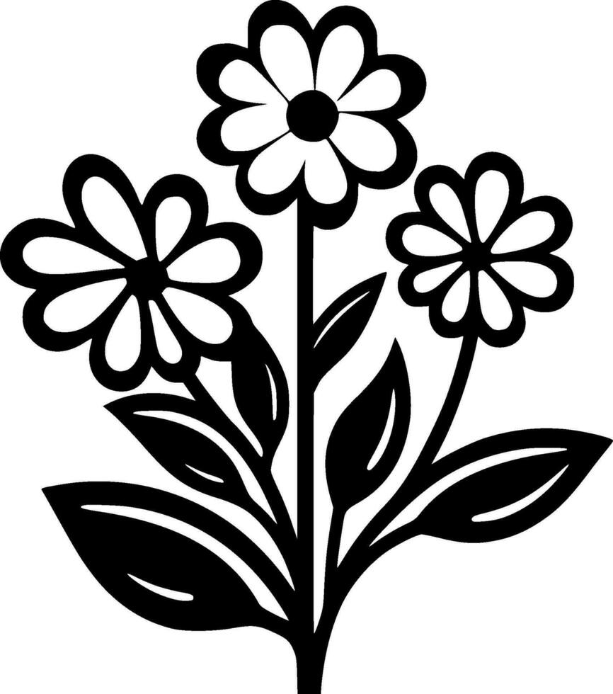 flores - negro y blanco aislado icono - vector ilustración