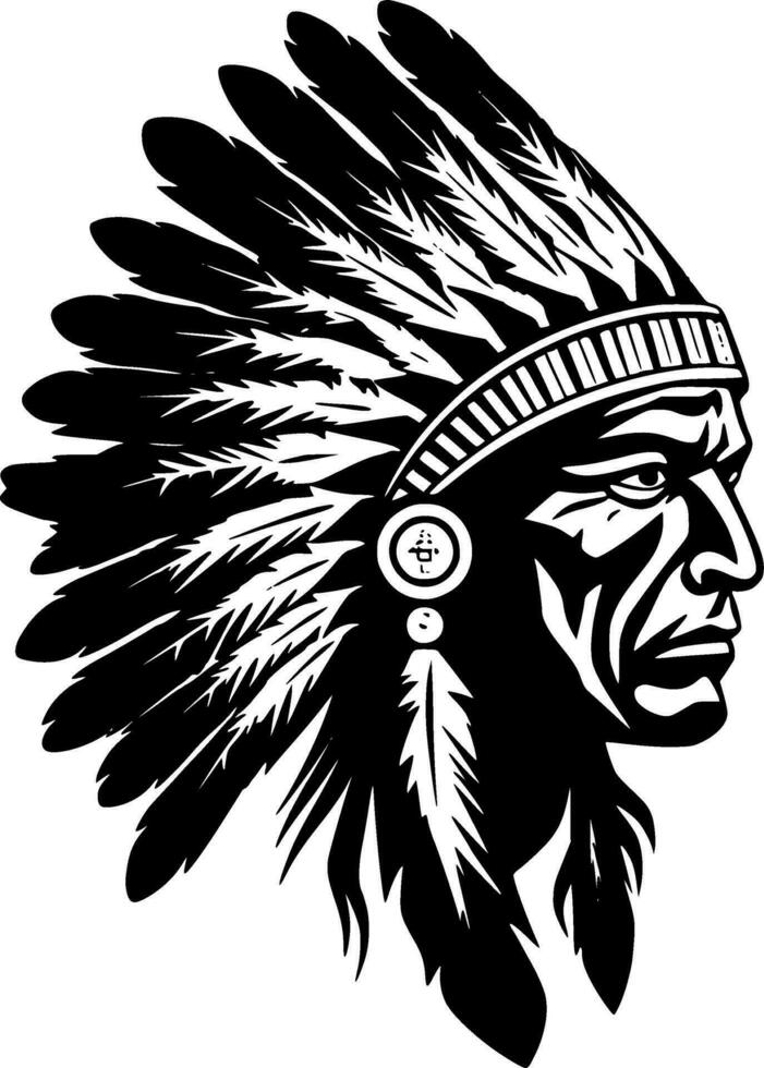 Indian Chief, Black and White Vector illustration