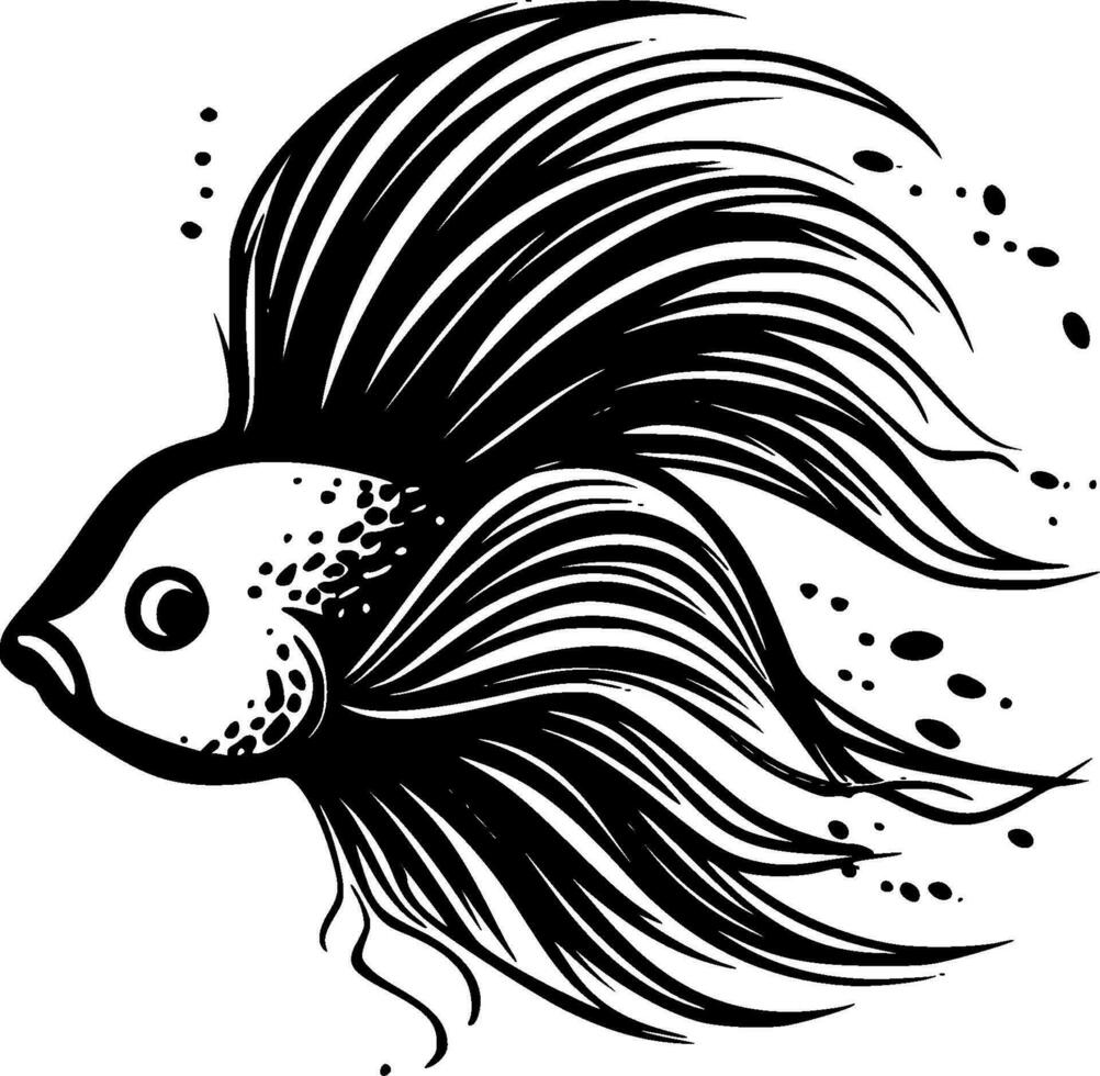 Betta Fish - Black and White Isolated Icon - Vector illustration