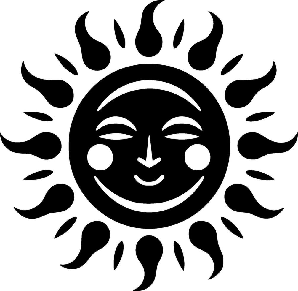 Sun, Black and White Vector illustration