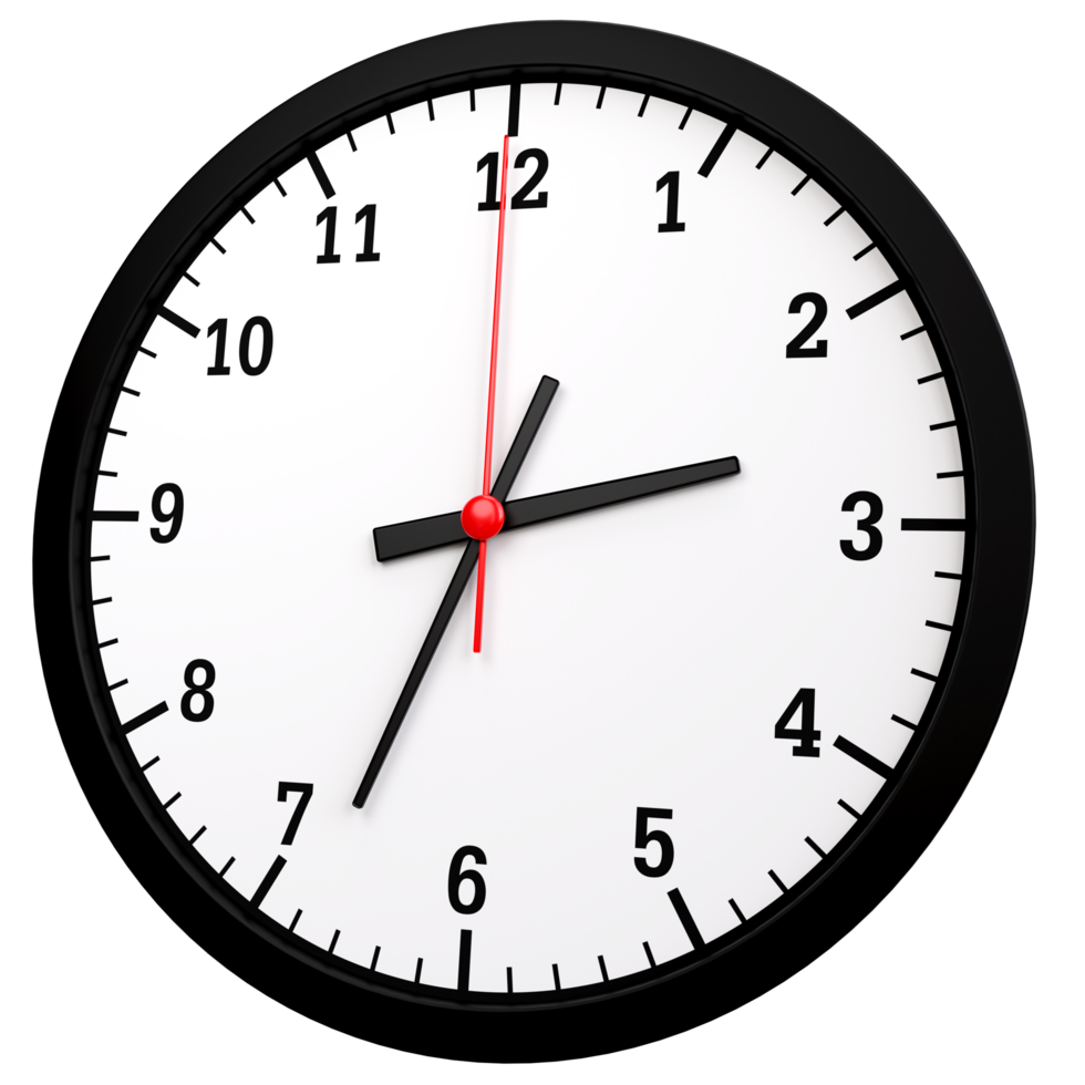 Circle clock with hour and minute hands on the background. Concept of management time png