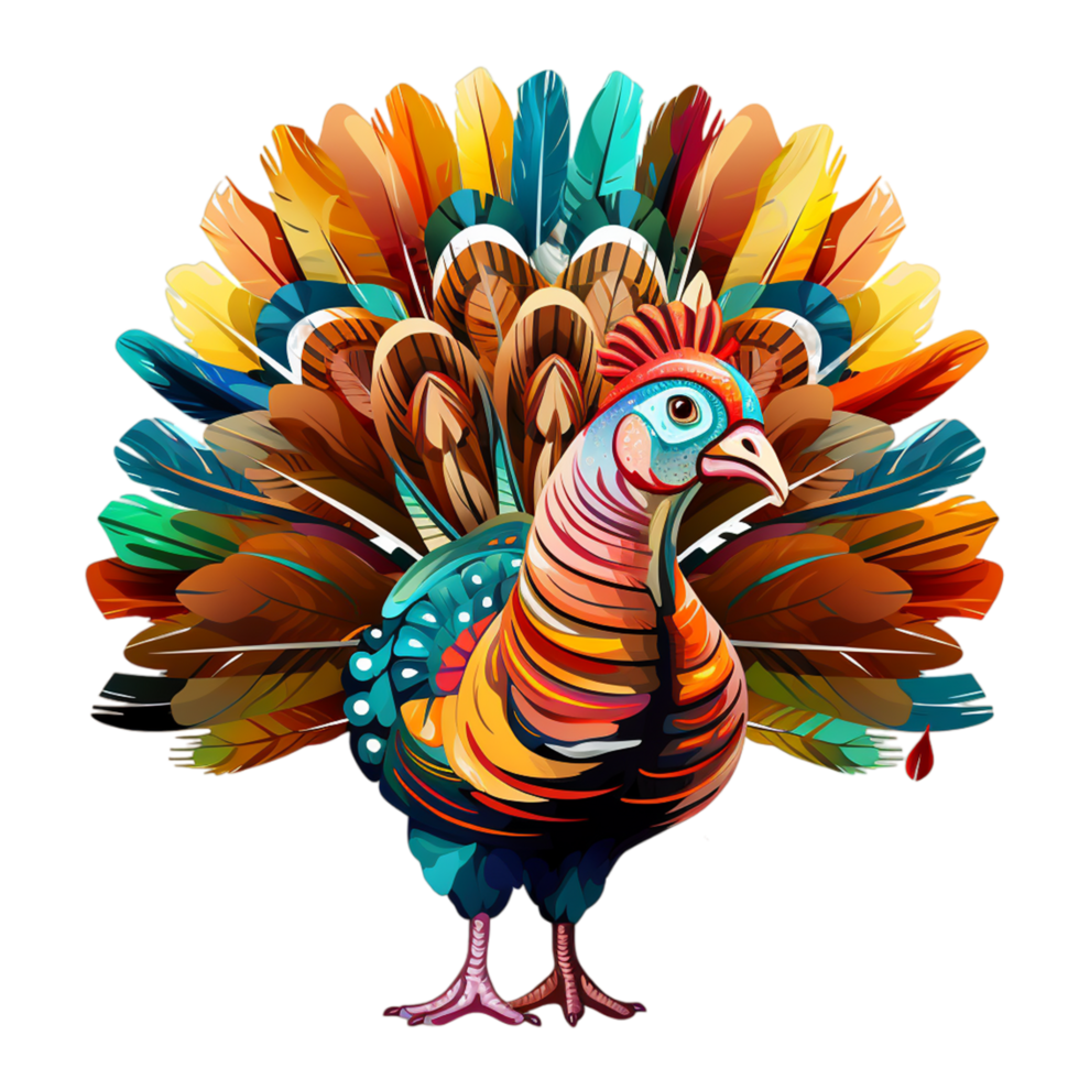 Colorful cartoon turkey suitable for childrens books Ai Generative png