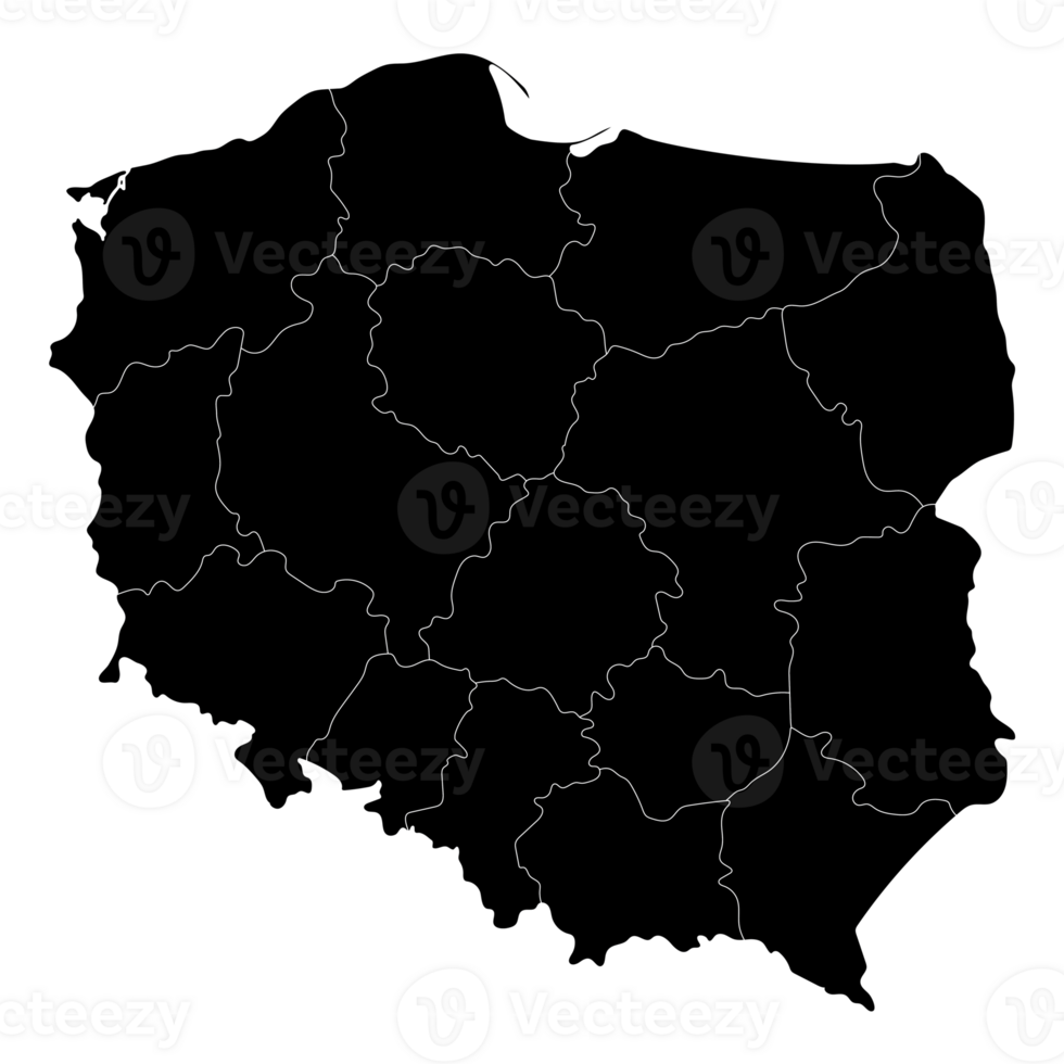 Poland map. Map of Poland in administrative regions png