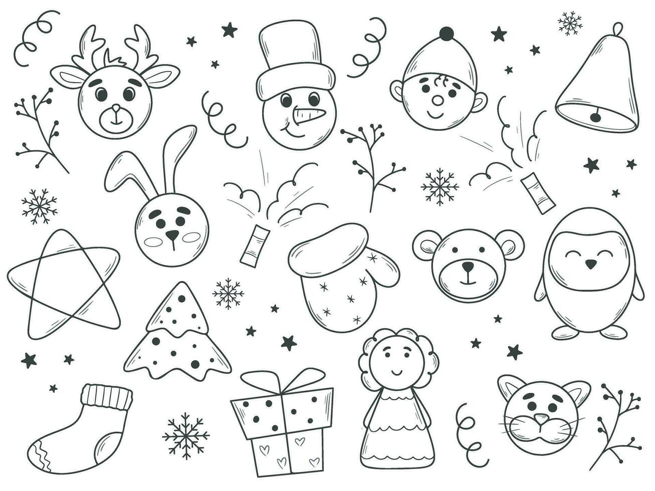 Set Christmas design elements in doodle style vector