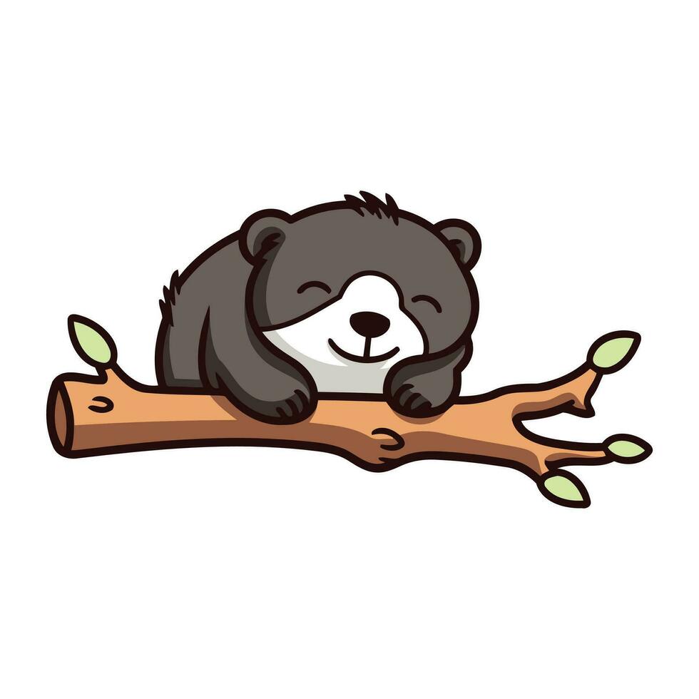 linda dibujos animados panda dormido en un árbol rama. vector ilustración.