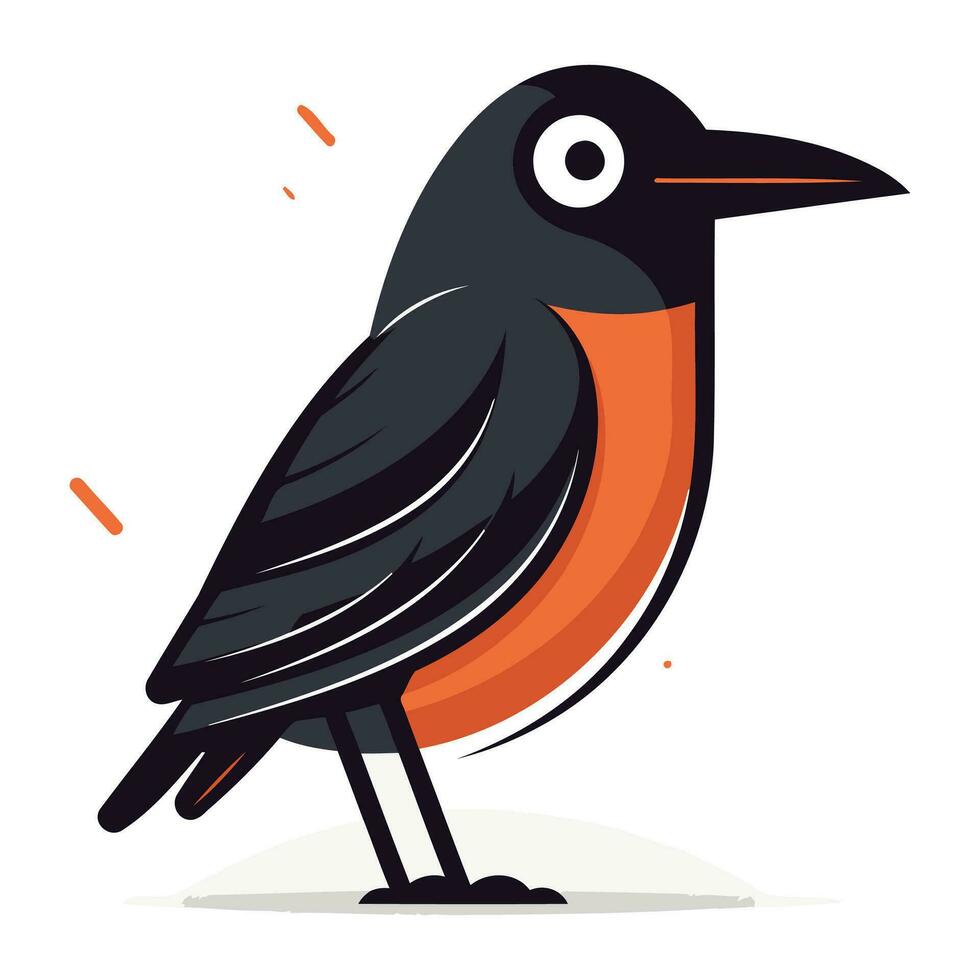 Cute black bird isolated on a white background. Vector illustration.