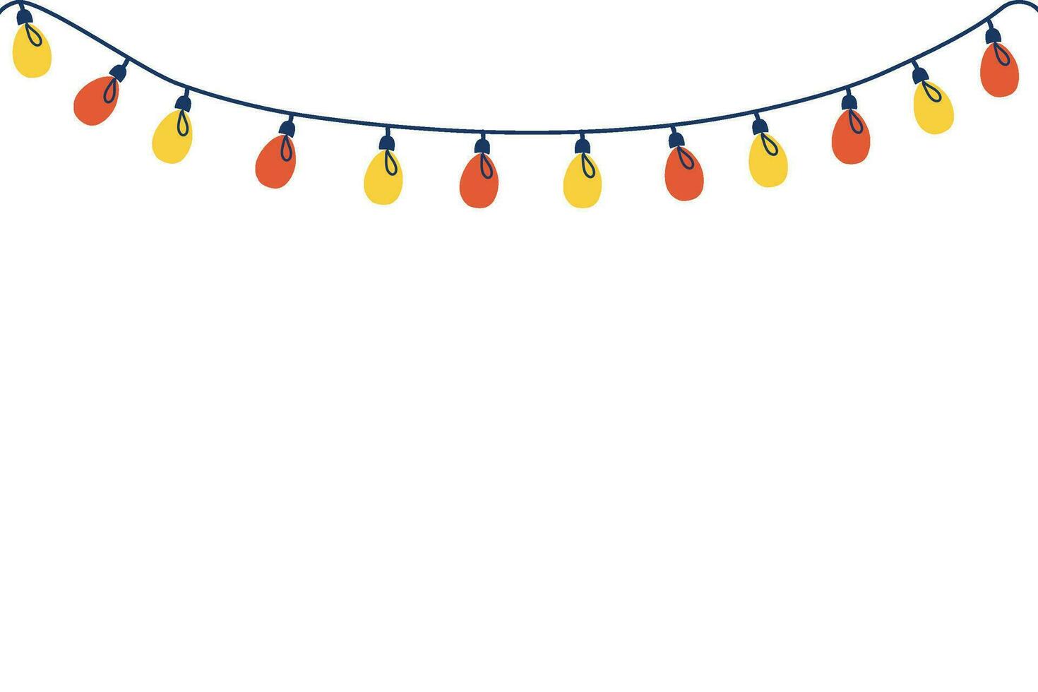 Garland with yellow and red light bulbs. National Christmas lights day. Cute holiday background. Flat style hand drawn vector illustration.