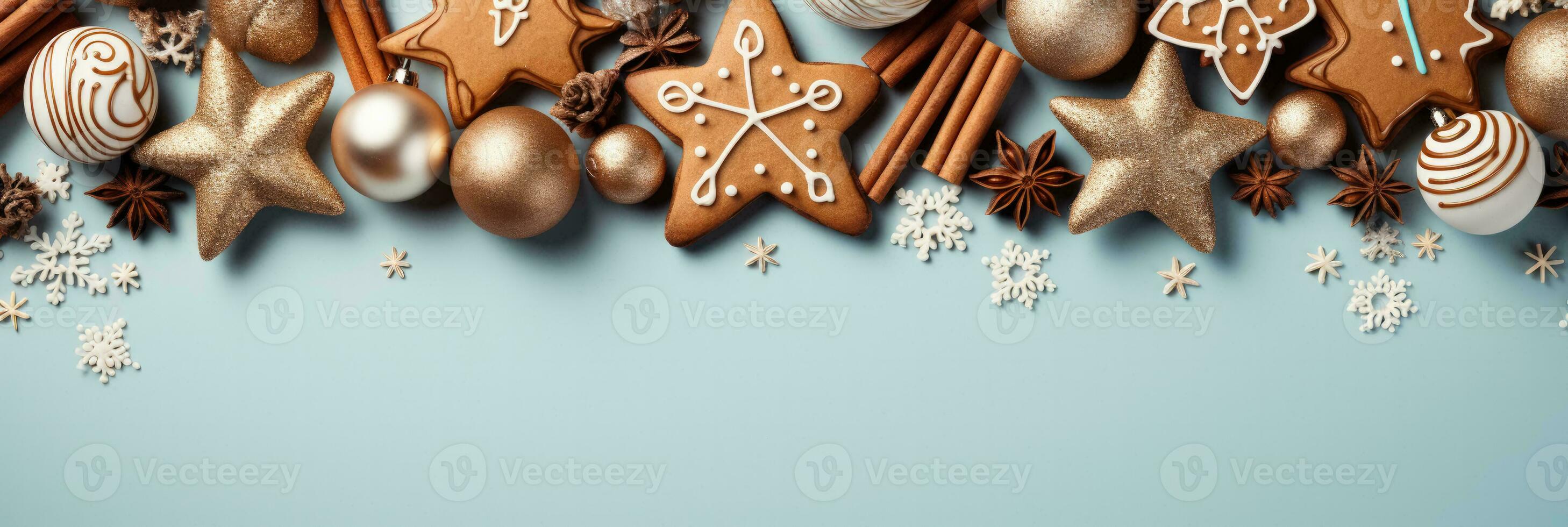 Pastel Christmas canvas with gingerbread decor background with empty space for text photo
