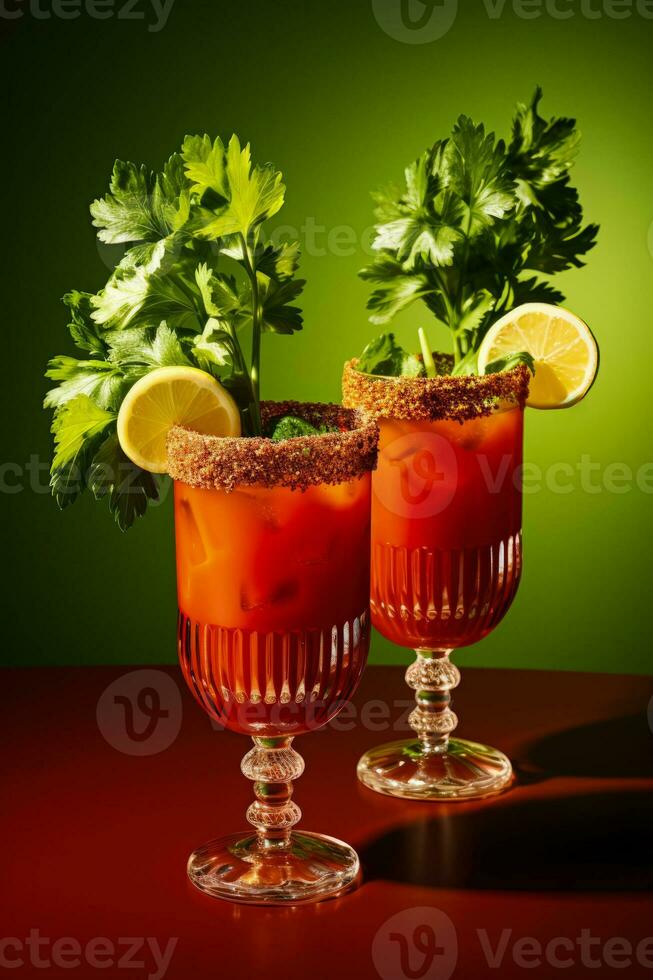 Bloody Mary cocktails in luxurious brunch setting isolated on a gradient background photo