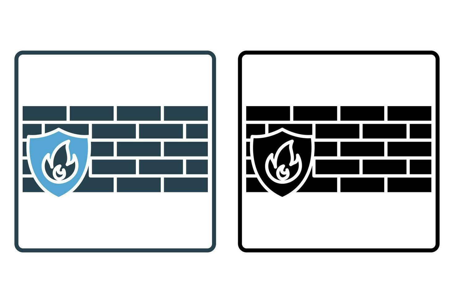 fire wall icon. wall with shields and fire. icon related to device, computer technology. solid icon style. simple vector design editable
