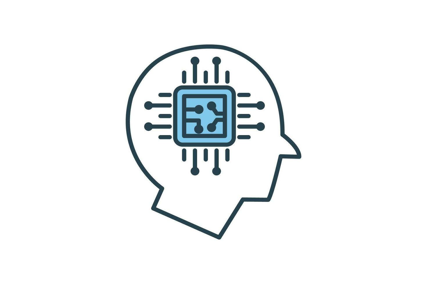humanoid icon. head with cpu. icon related to affiliate intelligence, device, computer technology. flat line icon style. simple vector design editable