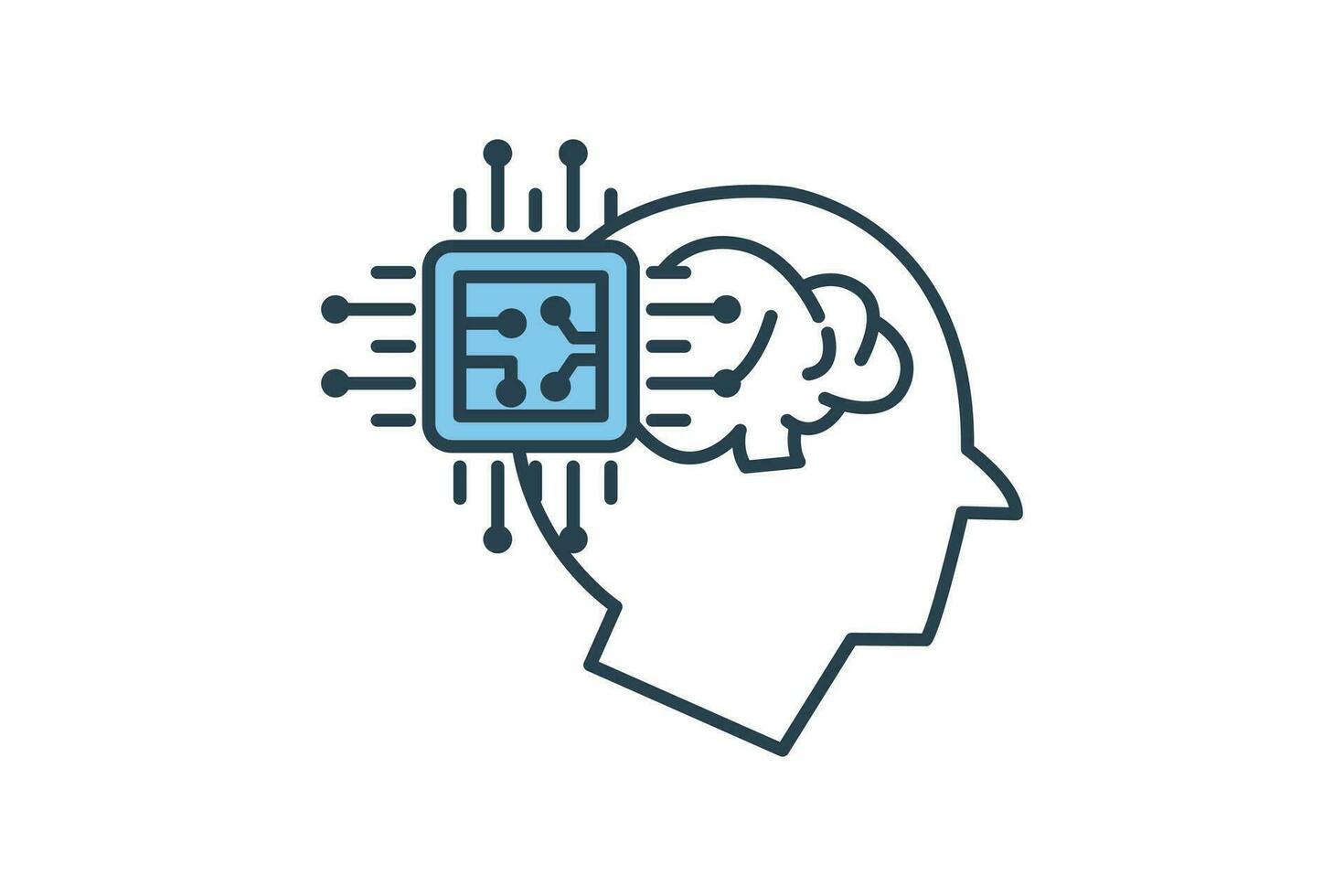 affiliate intelligence icon. head with brain and cpu. icon related to device, computer technology. flat line icon style. simple vector design editable