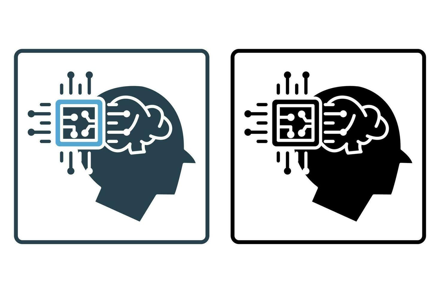 affiliate intelligence icon. head with brain and cpu. icon related to device, computer technology. solid icon style. simple vector design editable