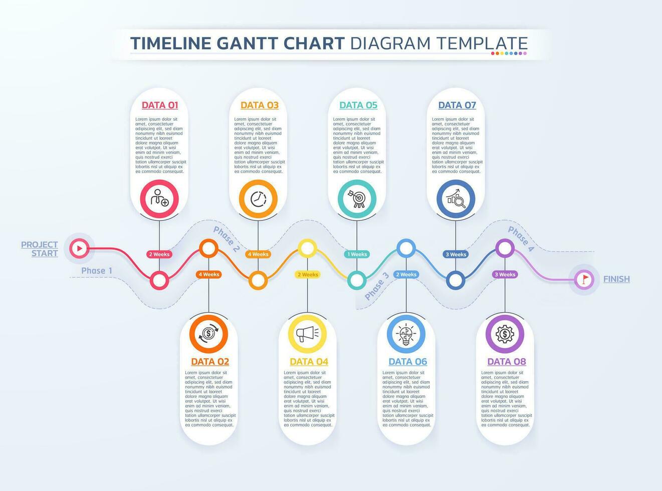 cronograma Gantt gráfico infografía modelo antecedentes vector