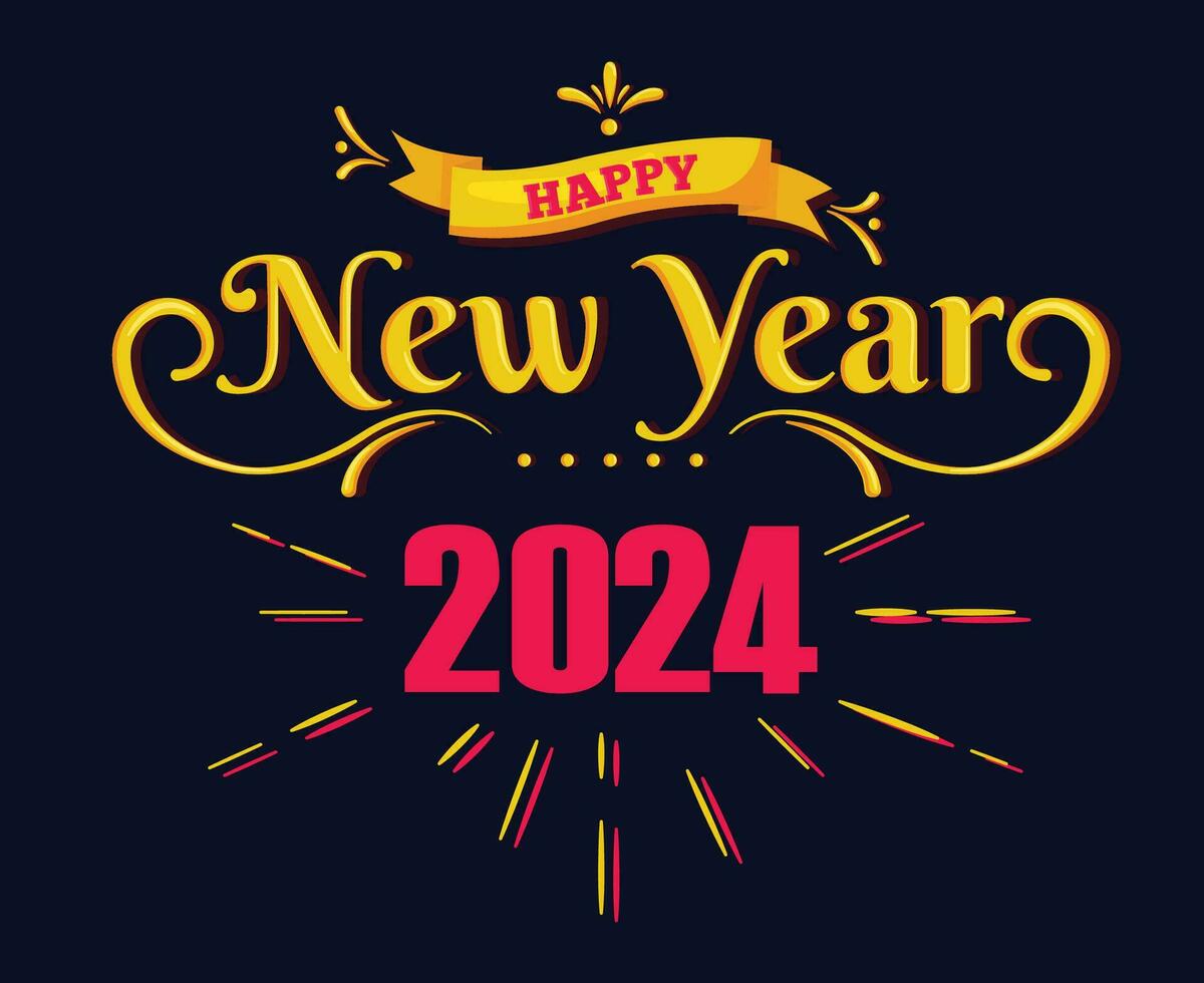 contento nuevo año 2024 resumen amarillo y rosado logo símbolo diseño vector ilustración con negro antecedentes