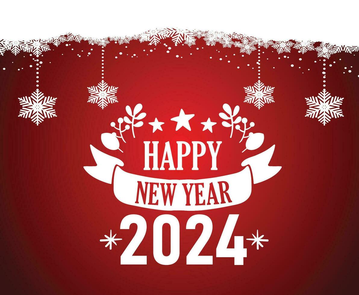 Happy New Year 2024 Abstract White Logo Symbol Design Vector Illustration With Red Background