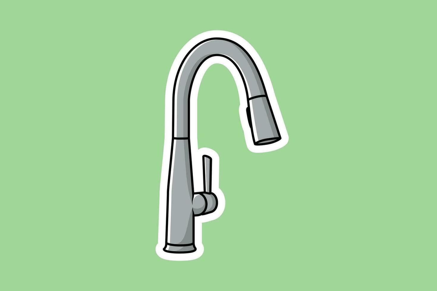 Steel Water Supply Faucets For Bathroom And Kitchen Sink Sticker vector illustration. Home interior objects icon concept. Kitchen faucet sticker design logo with shadow.