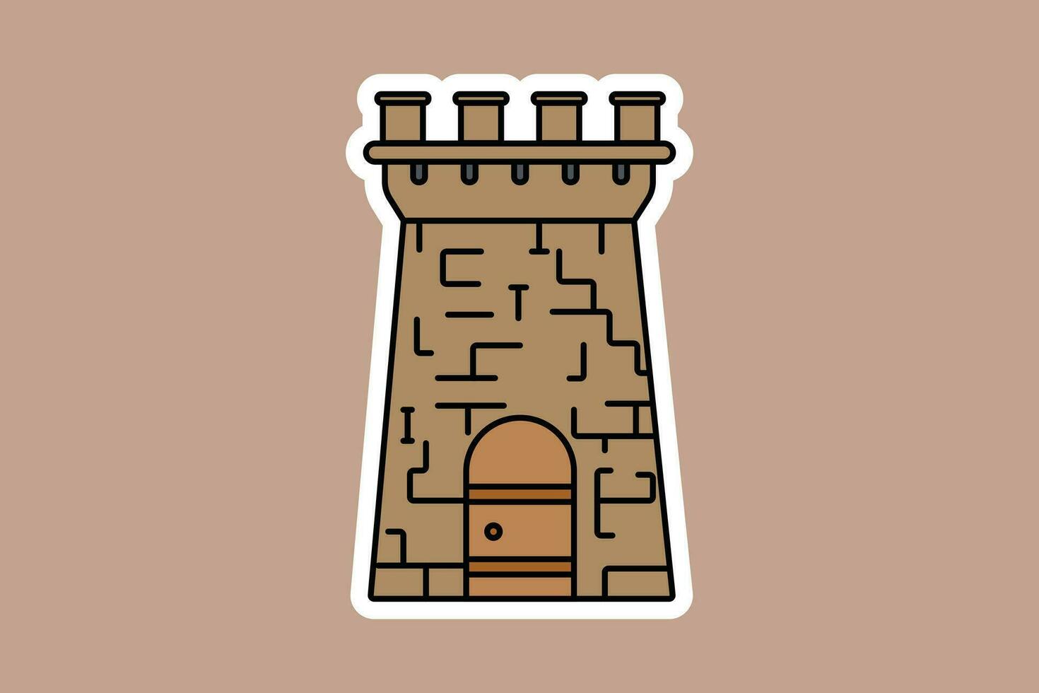 Roca castillo torre pegatina vector ilustración. edificio punto de referencia objeto icono concepto. resumen castillo pegatina diseño logo con sombra.