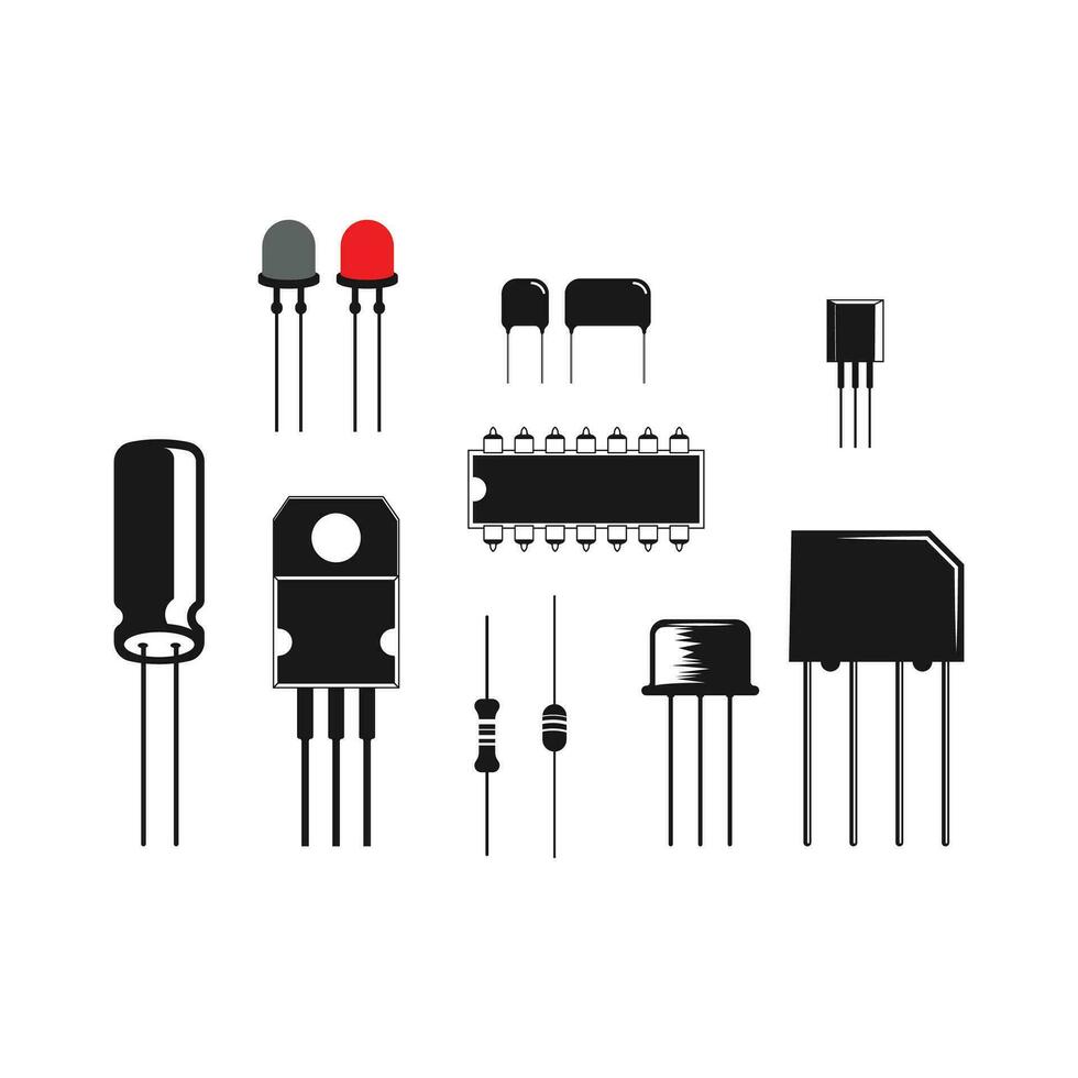 Collection of Electric Electronic Component Parts Icon Illustration vector