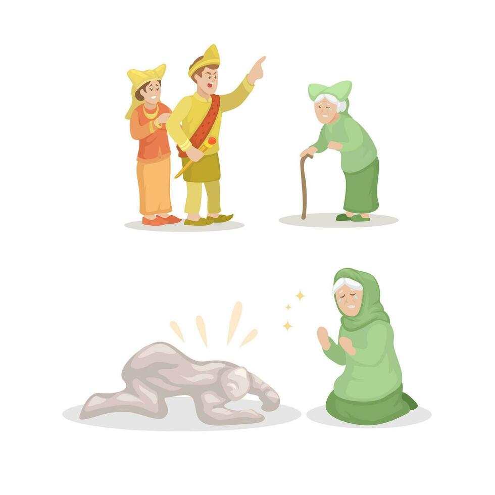 Malin Kundang Indonesian Folklore Story Character Set Cartoon illustration Vector