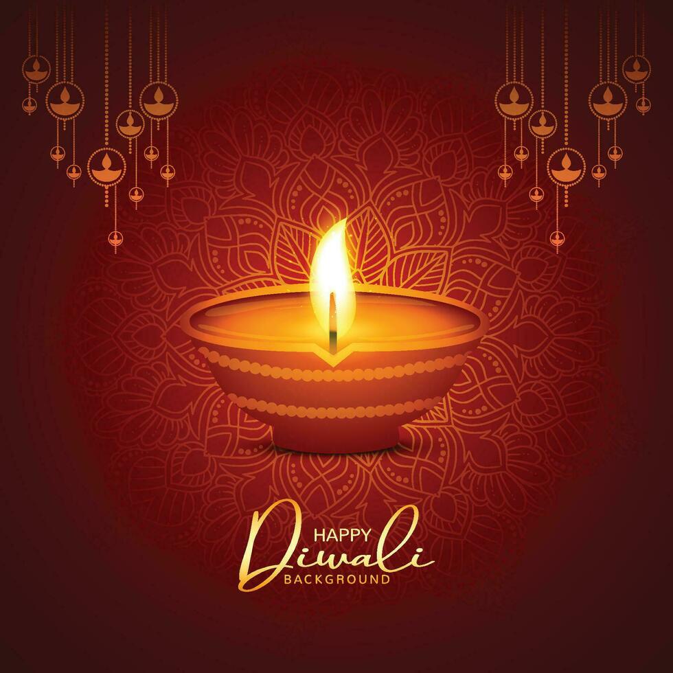 Happy diwali decorative oil lamp festival celebration card background vector