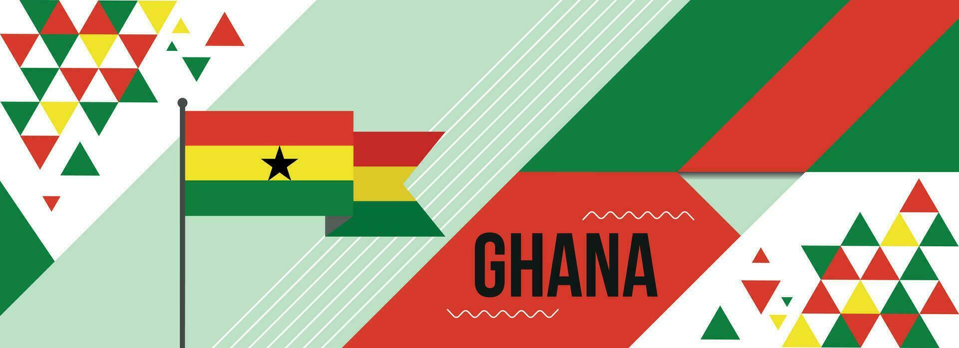 Ghana national or independence day banner design for country celebration. Flag of Ghana with modern retro design and abstract geometric icons. Vector illustration.