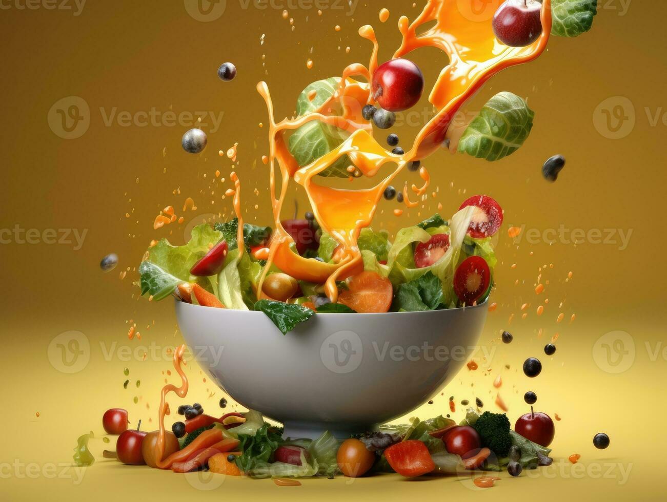 Fresh vegetable and fruit salad in the bowl. Generative AI photo