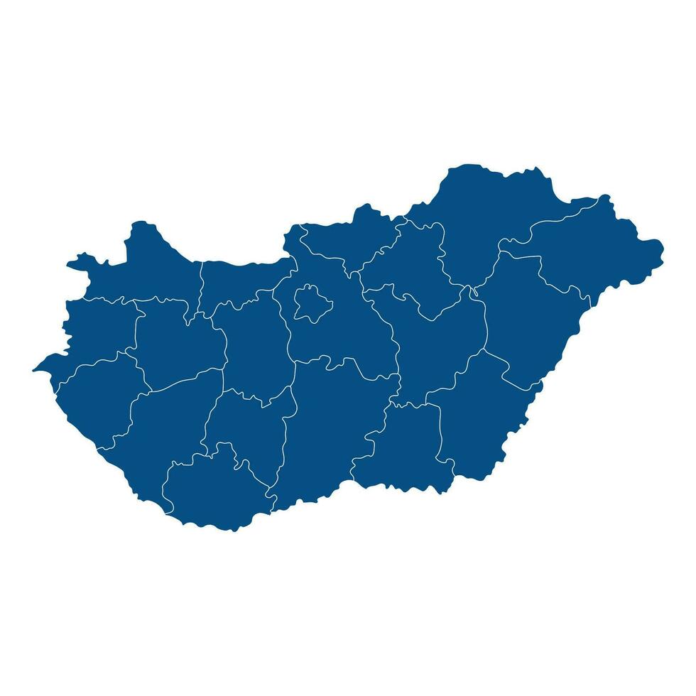 Hungary map. Map of Hungary in administrative regions in blue color vector