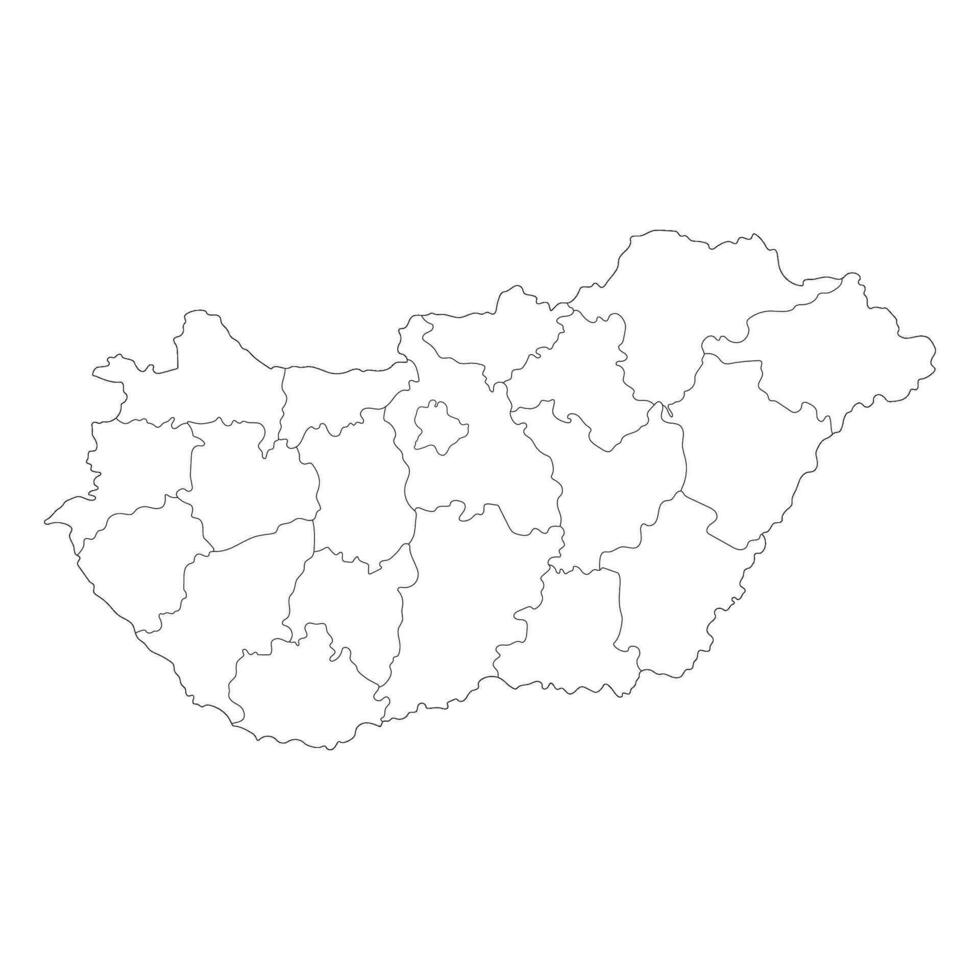 Hungary map. Map of Hungary in administrative regions in white color vector