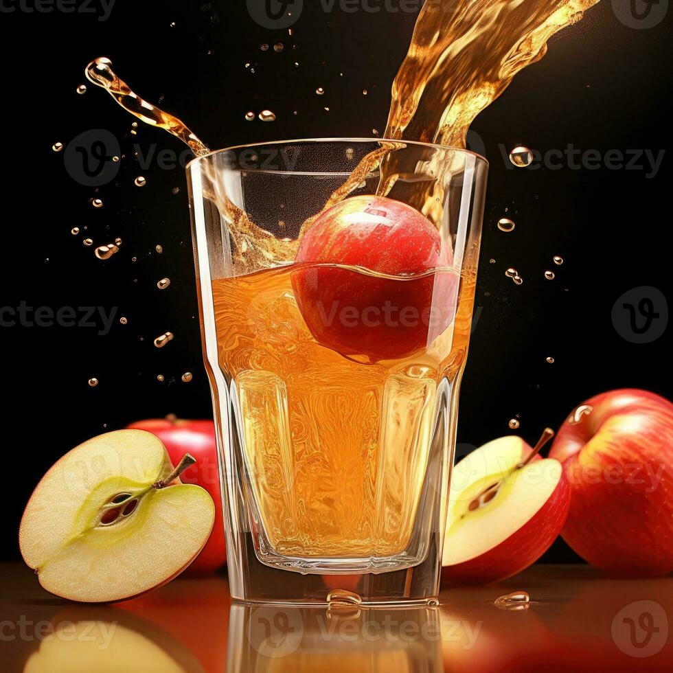 Apple and apple juice splash into a glass. Generative AI photo