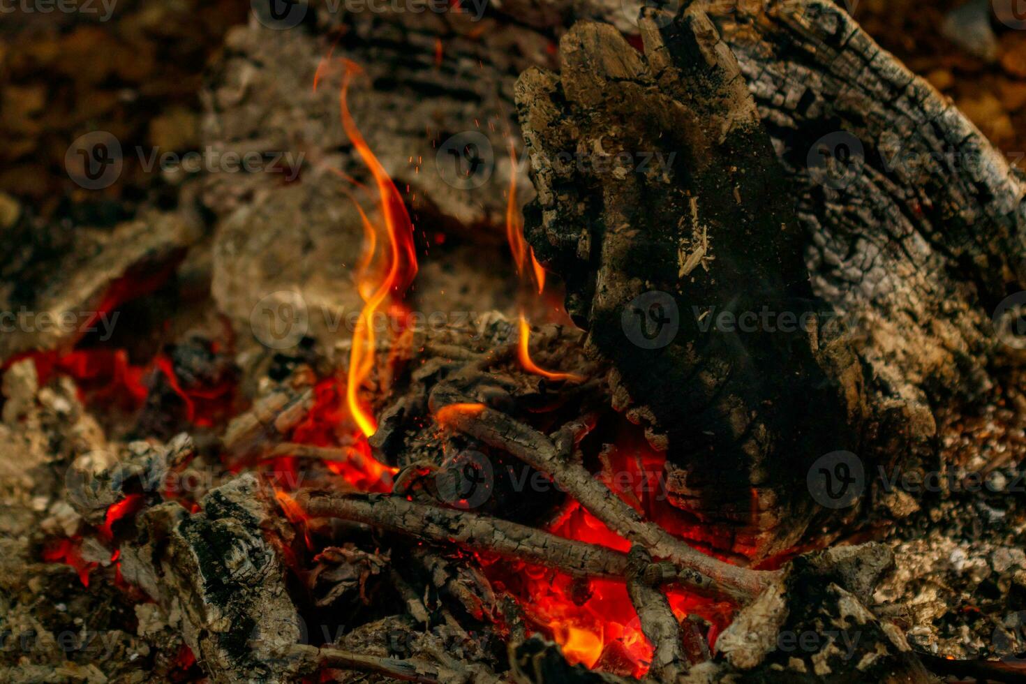 texture flame from burning logs at night photo