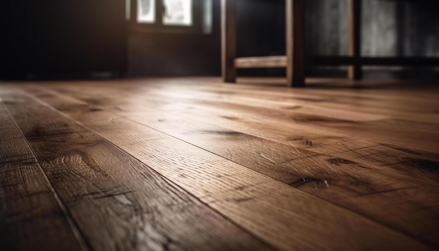 Old fashioned hardwood flooring on a rustic table in a dark room generated by AI photo