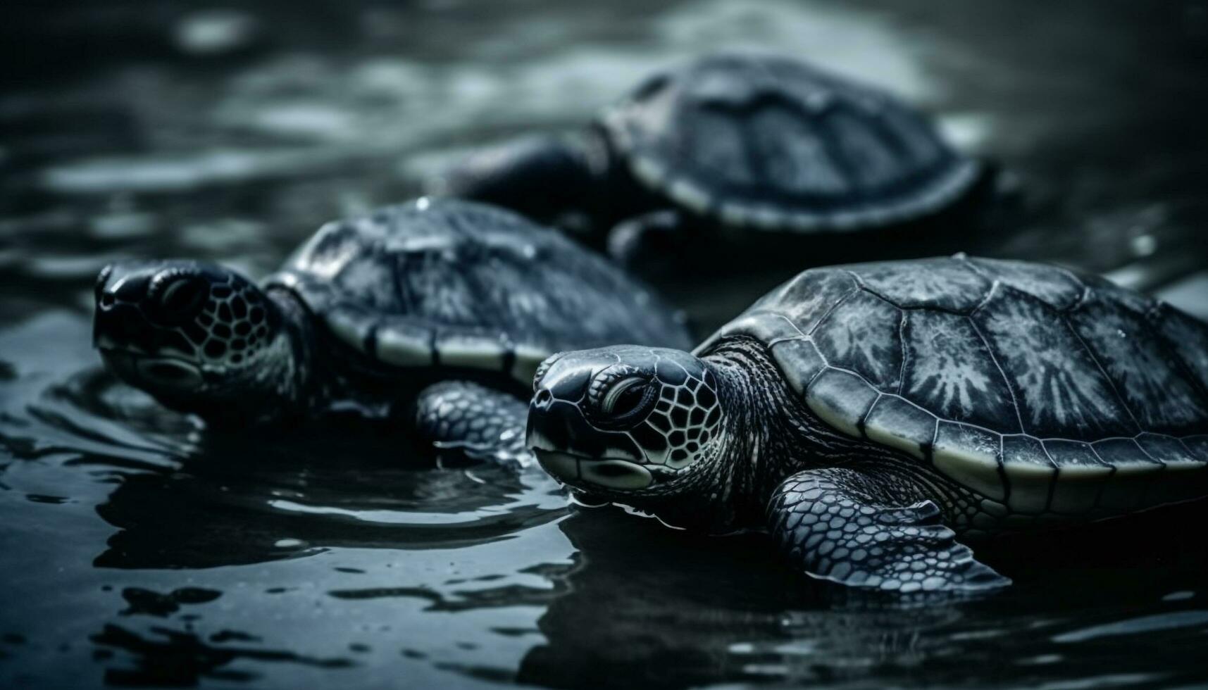 lento Tortuga nadando en un estanque, exhibiendo belleza en naturaleza generado por ai foto