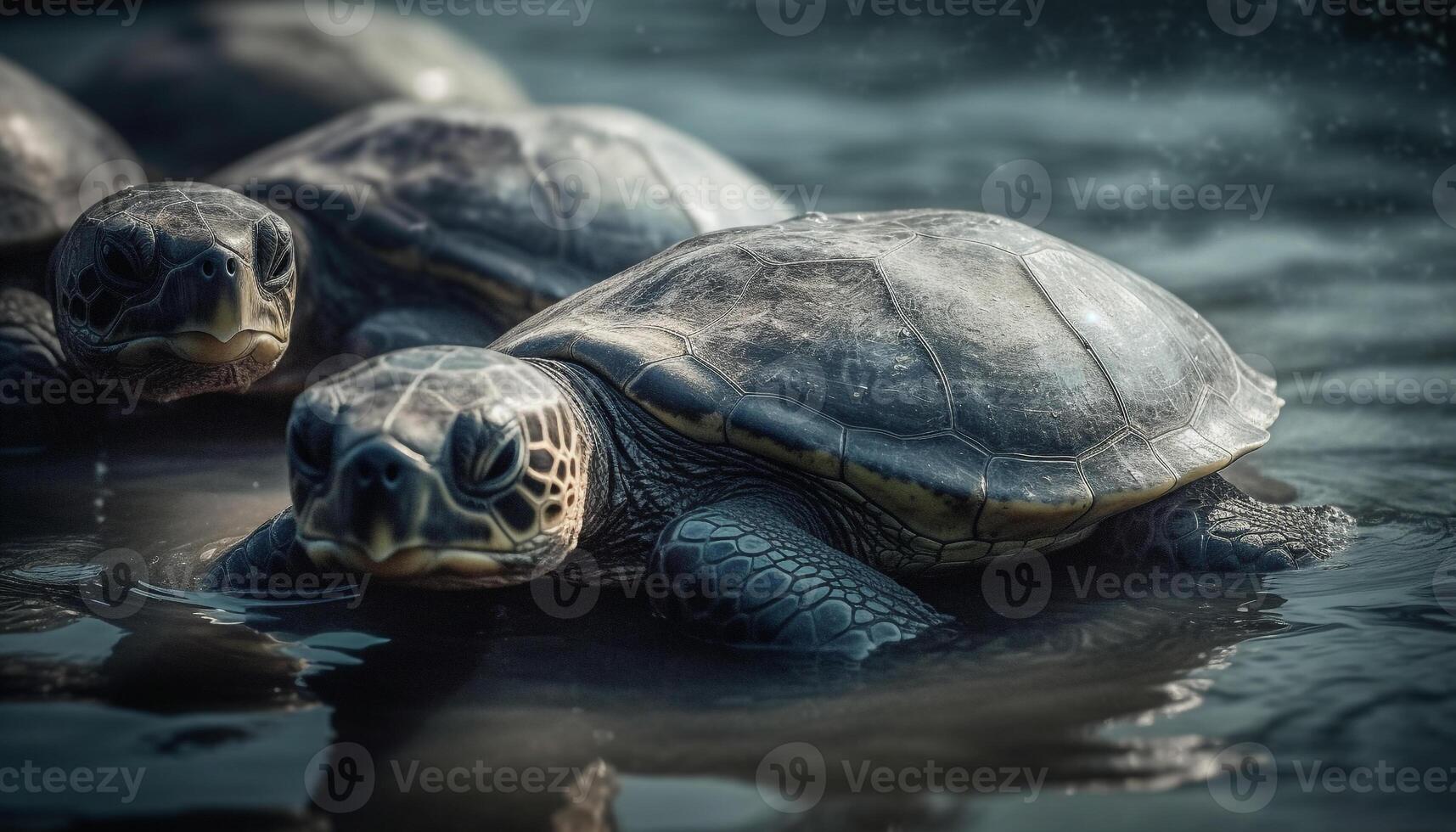 un lento Tortuga gatea submarino, sus cáscara mezcla con naturaleza generado por ai foto