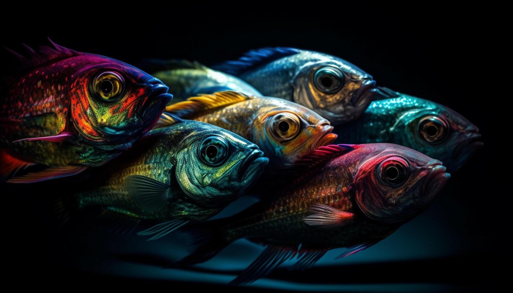 A vibrant school of fish swims in a tropical reef generated by AI photo