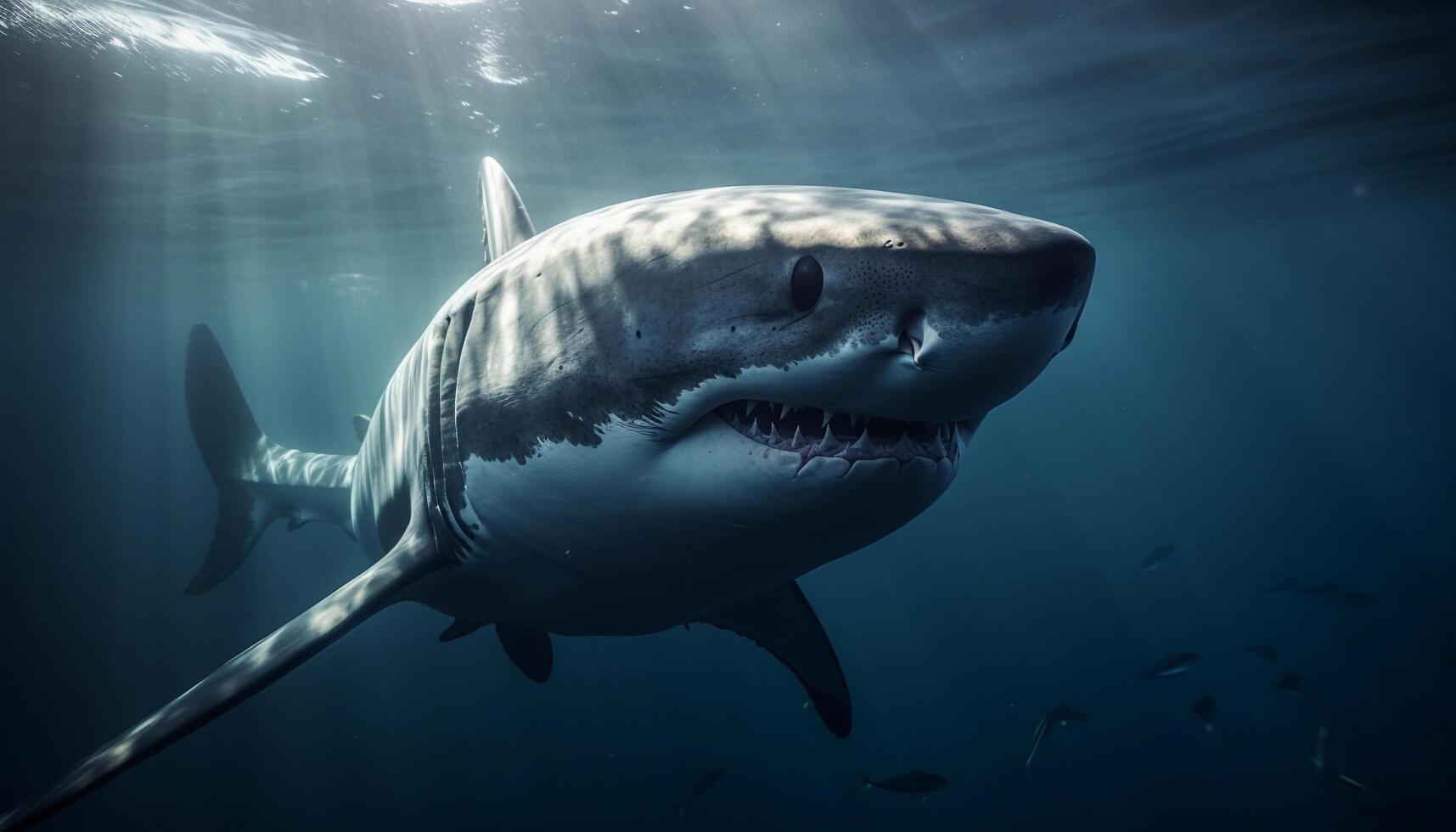 Majestic underwater creature swimming in deep blue sea, evoking awe generated by AI photo