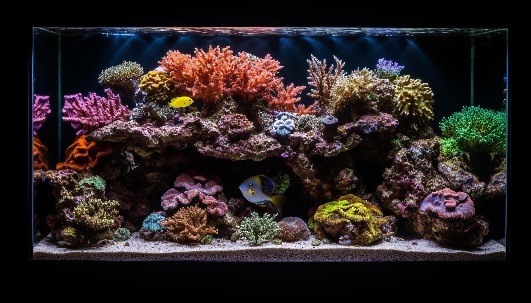 Underwater fish reef, nature beauty in multi colored fish tank generated by AI photo