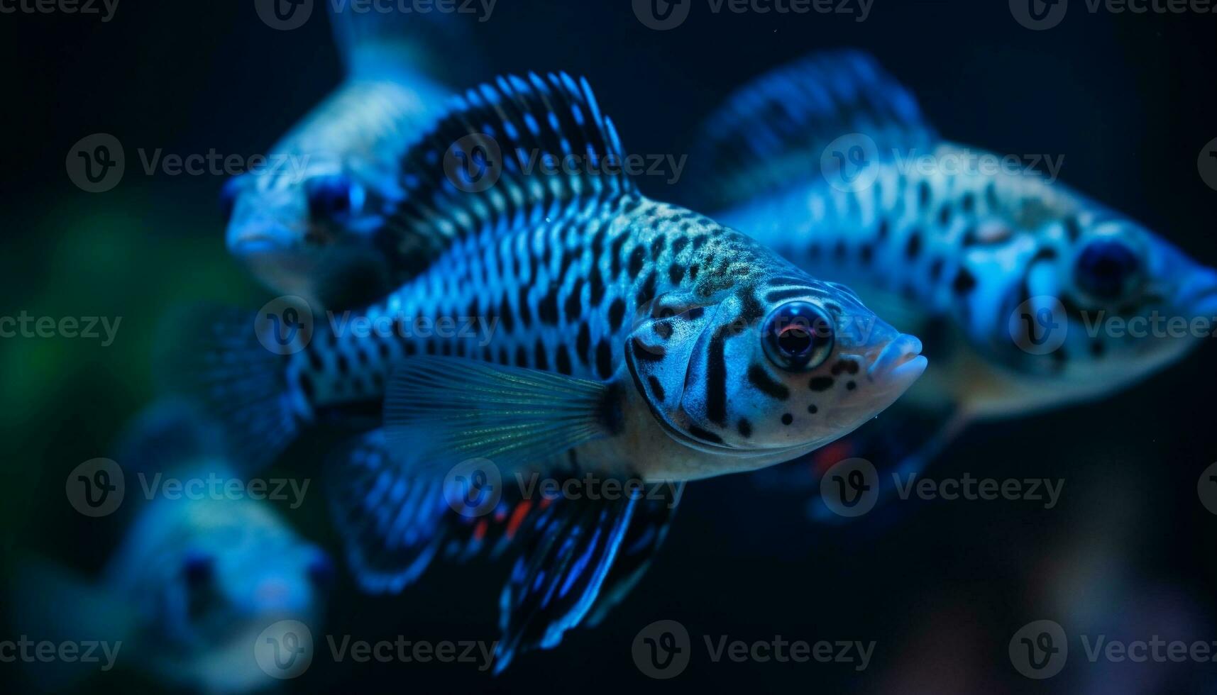 A beautiful striped fish swimming in a colorful underwater reef generated by AI photo