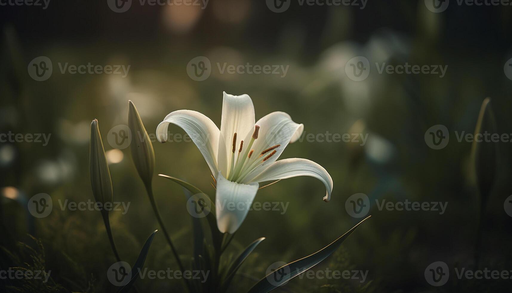 A beautiful flower blossom in the meadow, surrounded by green generated by AI photo