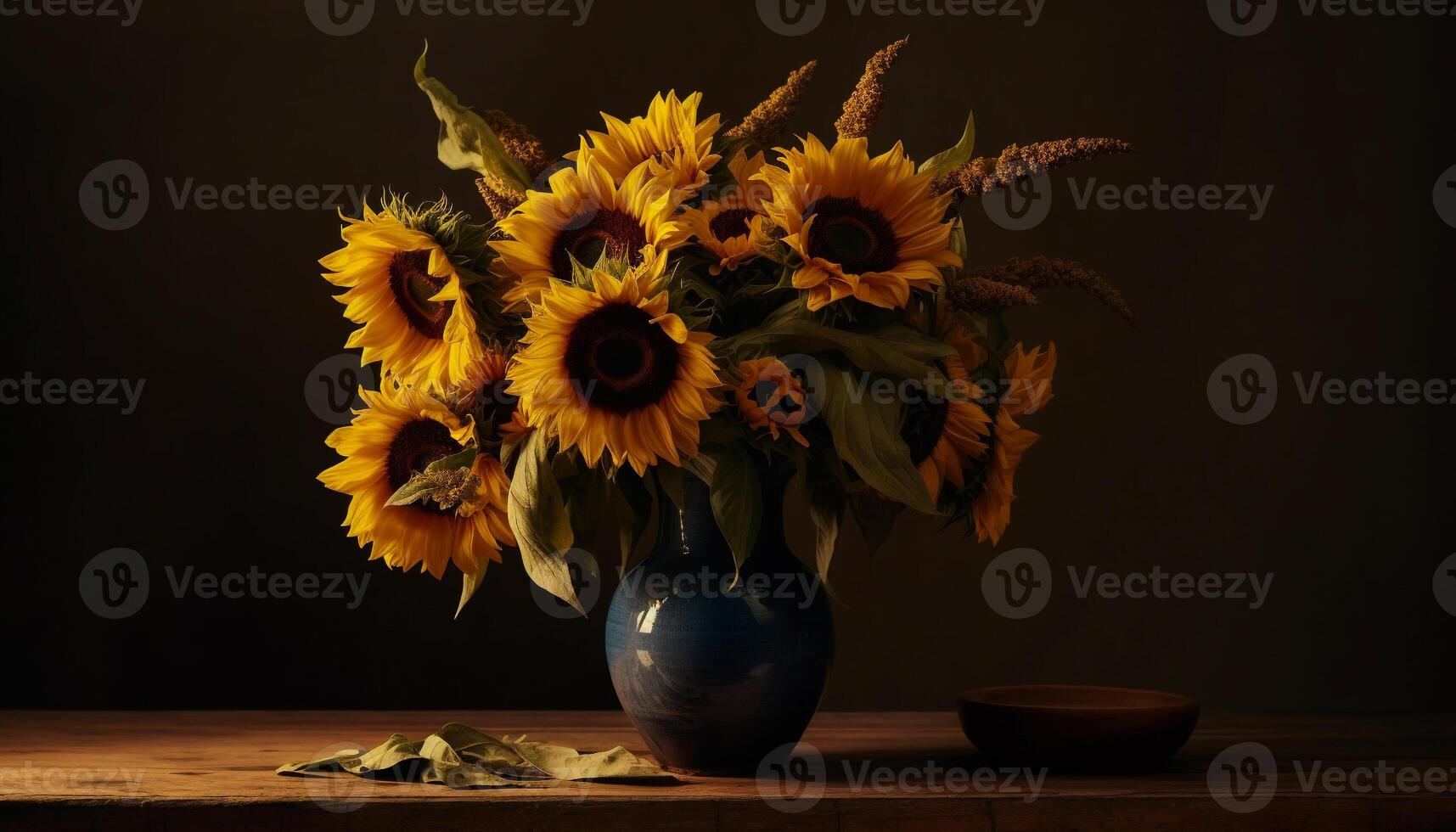 A rustic table decoration with a yellow sunflower bouquet generated by AI photo