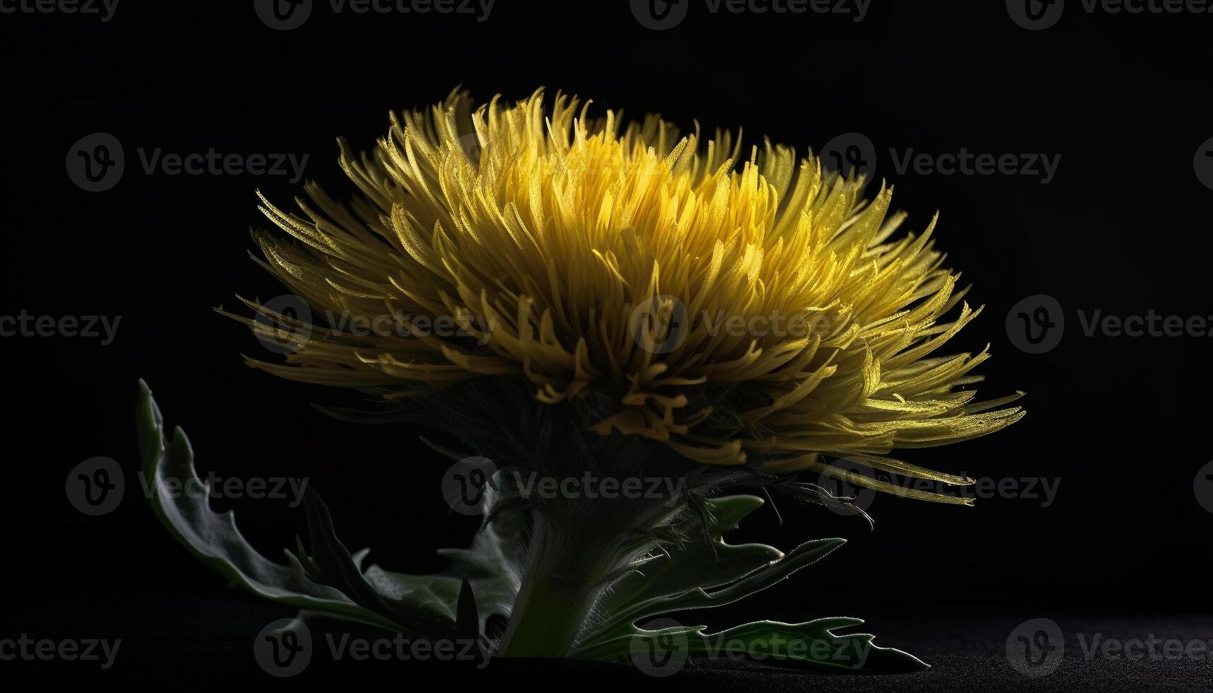 Yellow dandelion flower on black background, vibrant beauty in nature generated by AI photo