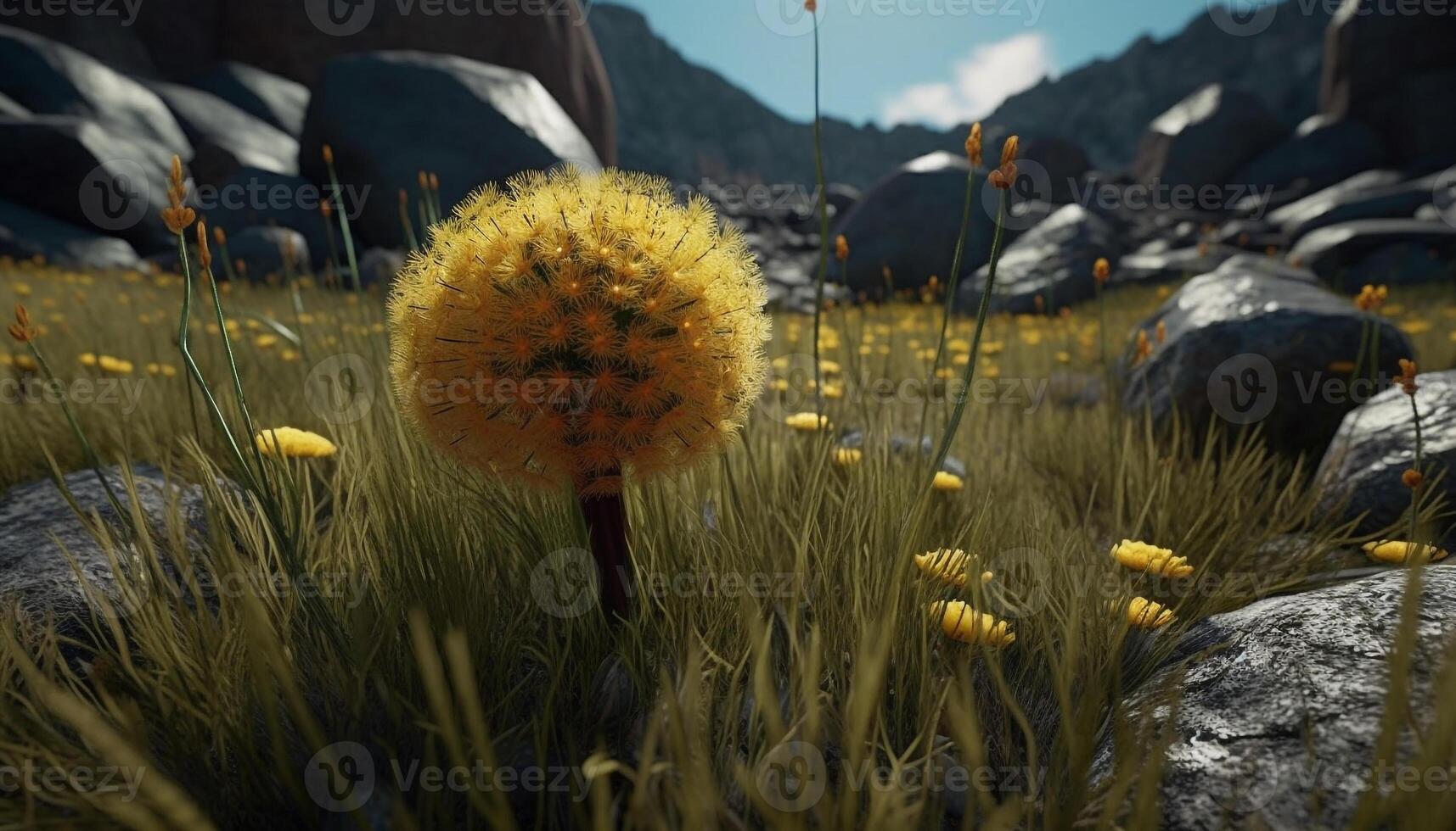 Beautiful yellow dandelion blossoms in the fresh summer meadow generated by AI photo