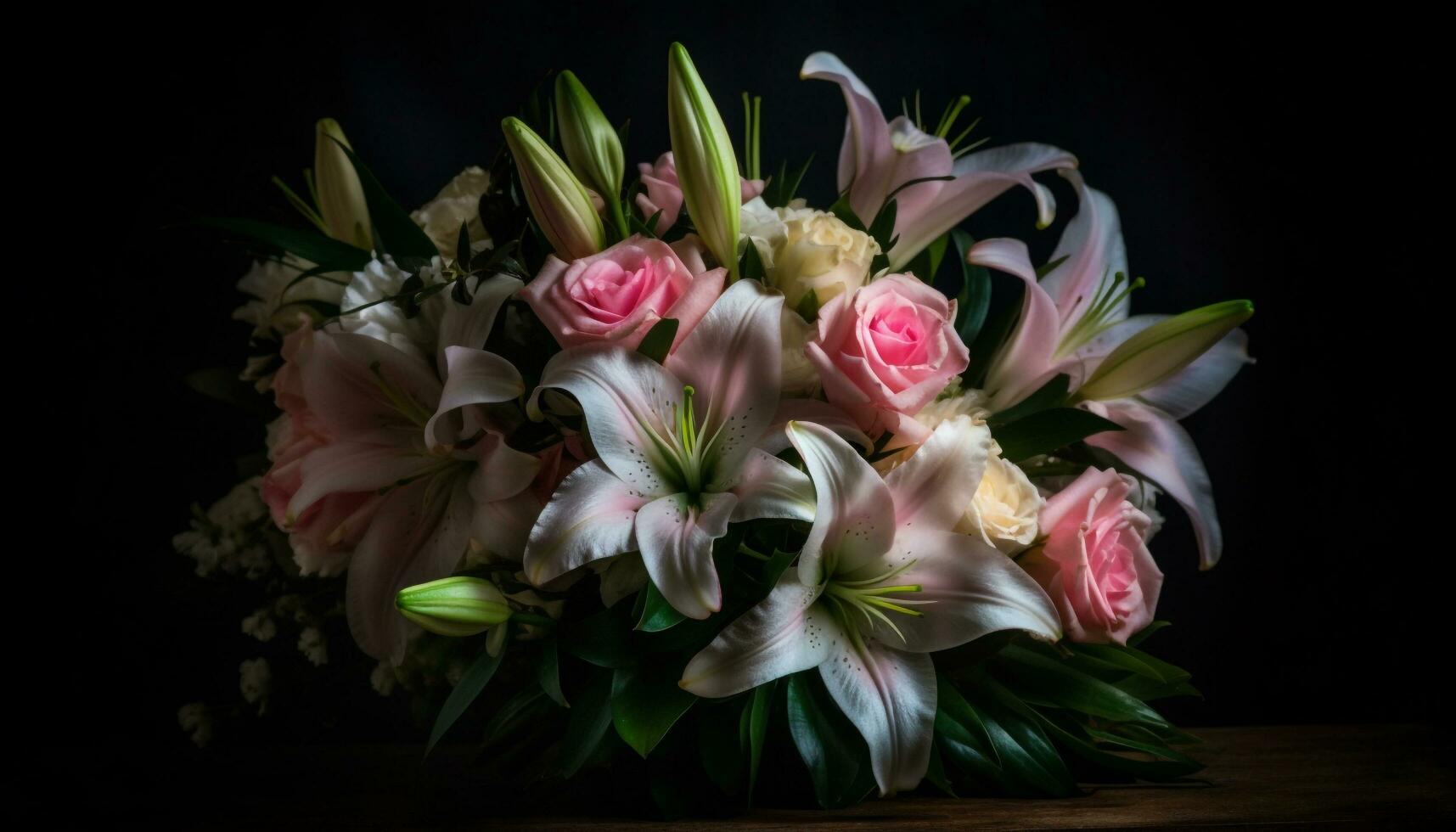 Nature beauty in a bouquet of fresh pink tulips and orchids generated by AI photo