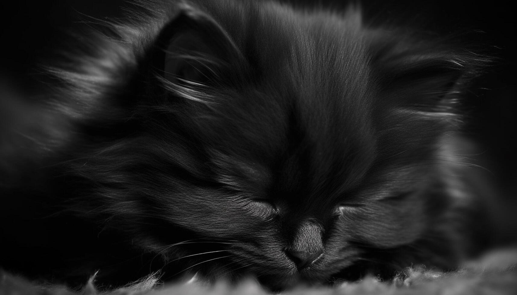 Cute kitten sleeping, fluffy fur, black and white, softness, beauty generated by AI photo