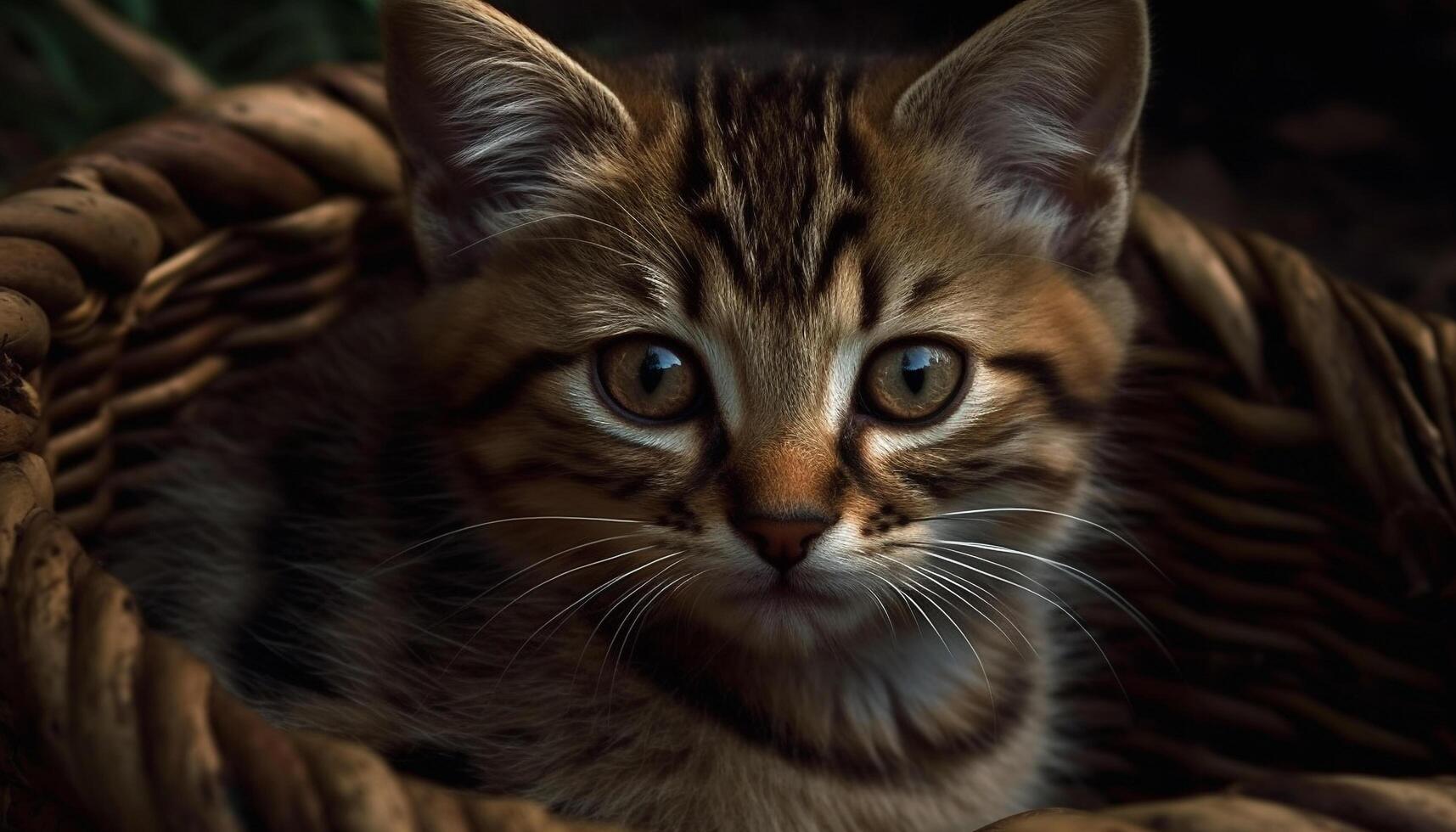 Cute domestic cat sitting outdoors, staring with playful curiosity generated by AI photo