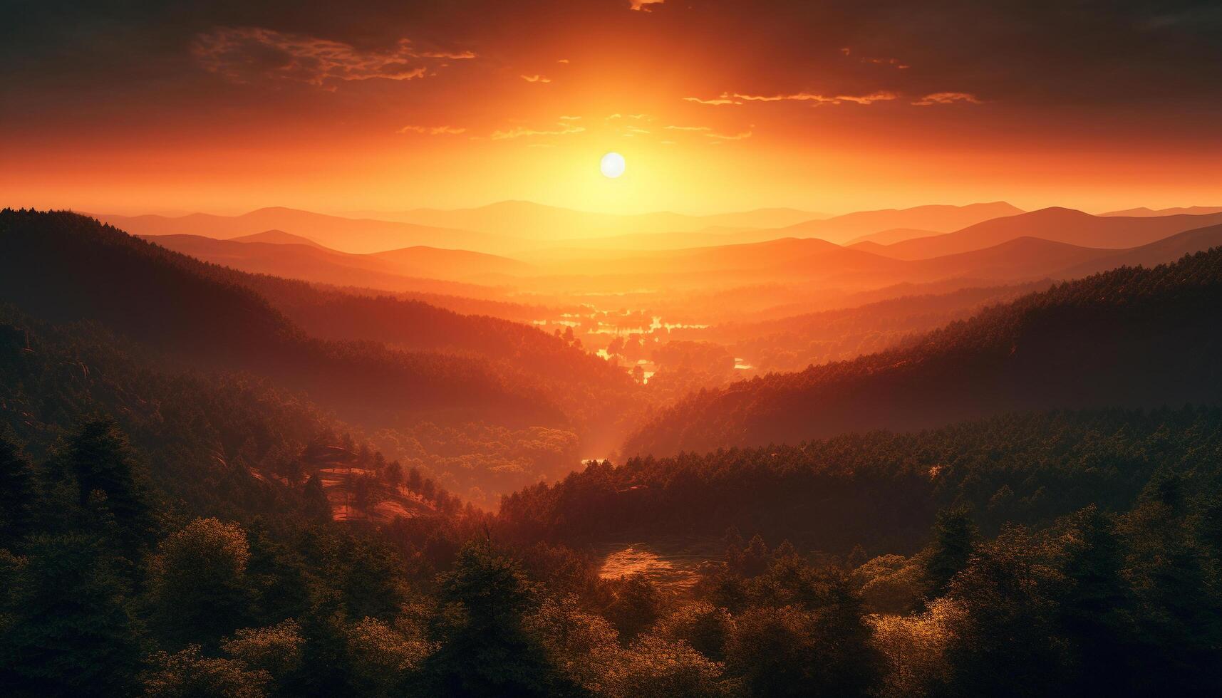 Majestic mountain peak, tranquil sunset, green meadow, idyllic rural scene generated by AI photo