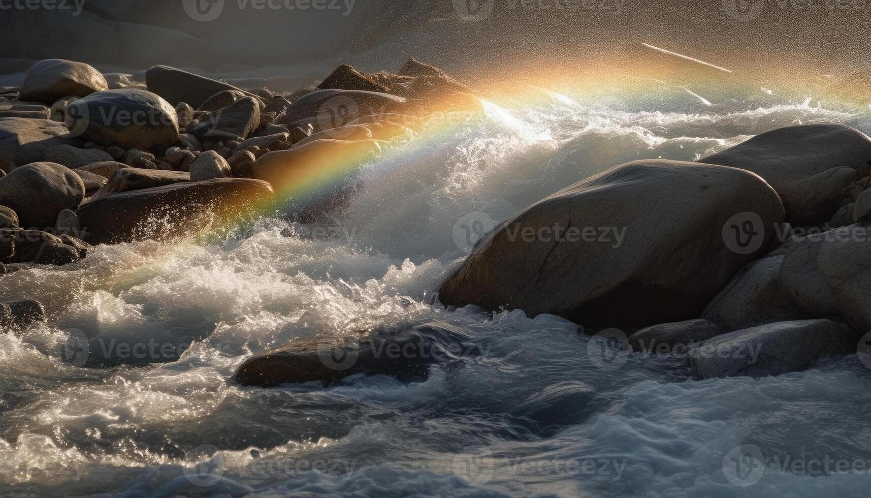 Nature beauty in a wet summer wave, flowing water splashing generated by AI photo