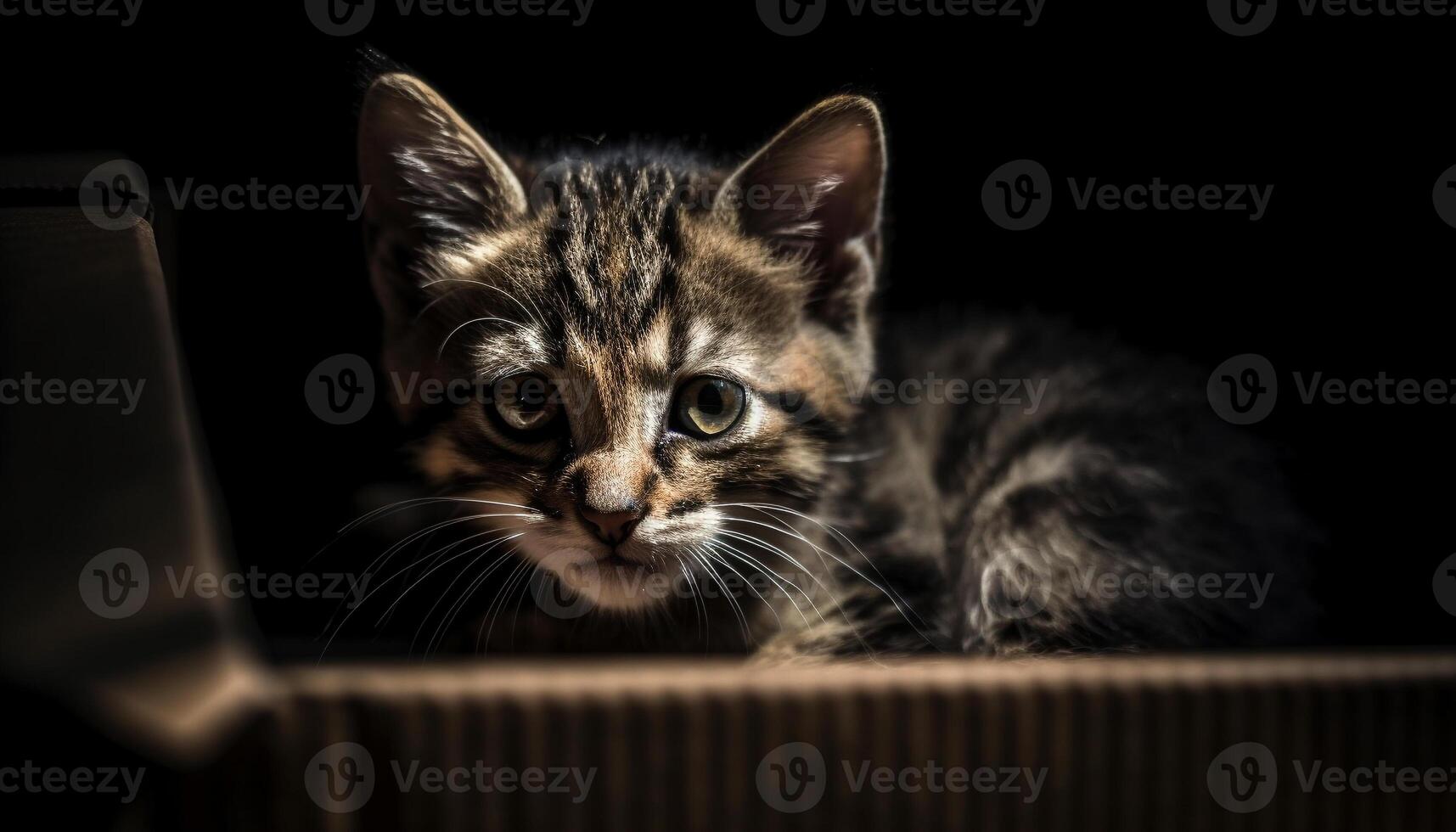 Cute kitten looking at camera, small, furry, playful, fluffy generated by AI photo